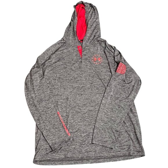Under Armour Other - Under Armour Pullover Mens Size 2XL Freedom Tech Hoodie Light Weight Grey Red